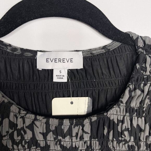 New Evereve Small S Black Gray Tori Floral Mesh Top Smocked Bodice Long Sleeve - Picture 7 of 10